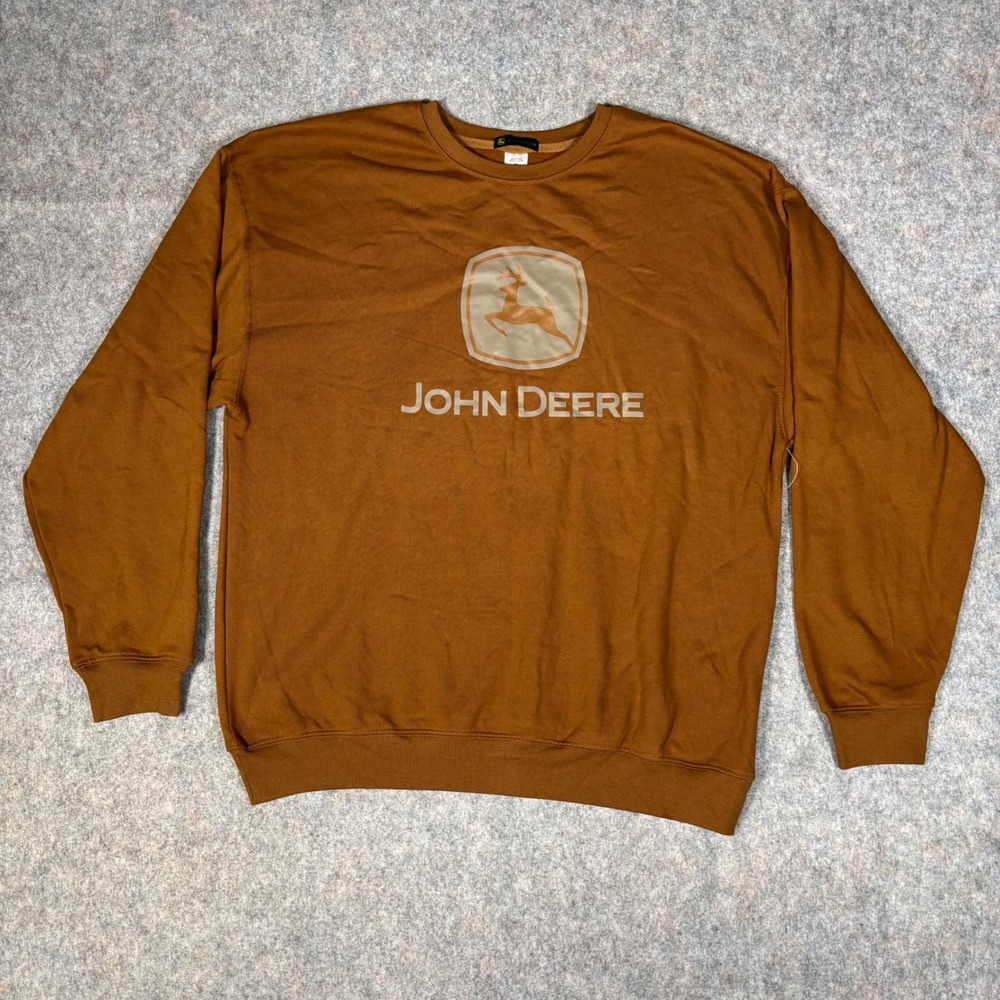 John Deere Sweatshirt Mens XL Brown Logo Graphic Crewneck Pullover Work JT26341